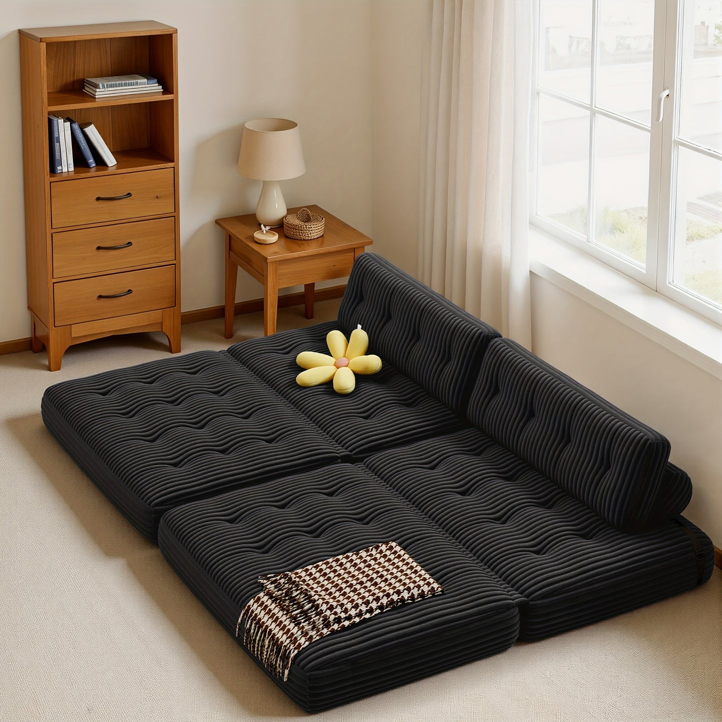 Slaapbank – Bedbank – Logeerbed – Uitklapbank – Sofa – Modern Design – Corduroy Bekleding – Zonder Montage – Diepgrijs