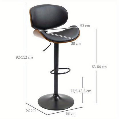 Verstelbare Barkrukken – Barkruk Set – Keukenstoelen – Barstoelen – Draaistoelen – Verstelbare Hoogte 53-112 cm – Zitting van Synthetisch Leer – Zwart Stalen Frame
