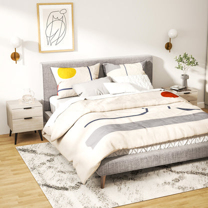 Bijzettafel Set – Nachtkastje – Bedtafel – Sidetable – Houten Tafeltje – Modern Nordic Design – 2-Lade Opbergruimte – Eikenhout Look
