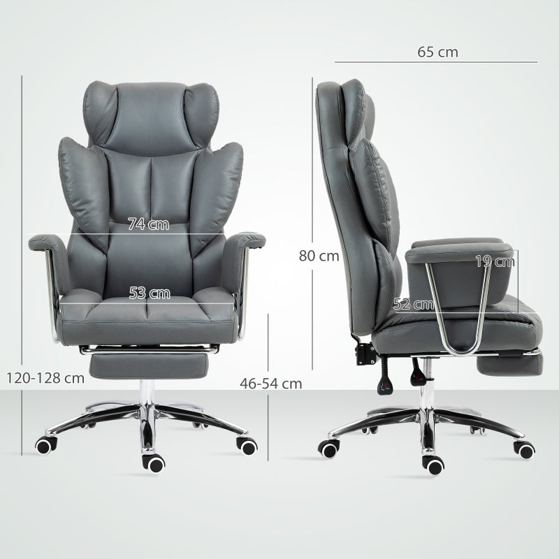 Ergonomische Bureaustoel – Kantoorstoel – Werkstoel – Bureaustoel Verstelbaar – Stoel Met Voetensteun – Donkergrijs – Roestvrij Stalen Frame – Verstelbare Rugleuning 135°