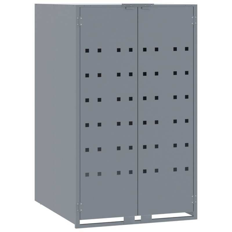 Containersdeksel – Vuilnisbakafdekking – Afvalbakhoes – Containerkap – Afvalcontainer Deksel – Stevig Stalen Frame – 4 Containers Met Wielen – Grijs – 276x79x117 cm