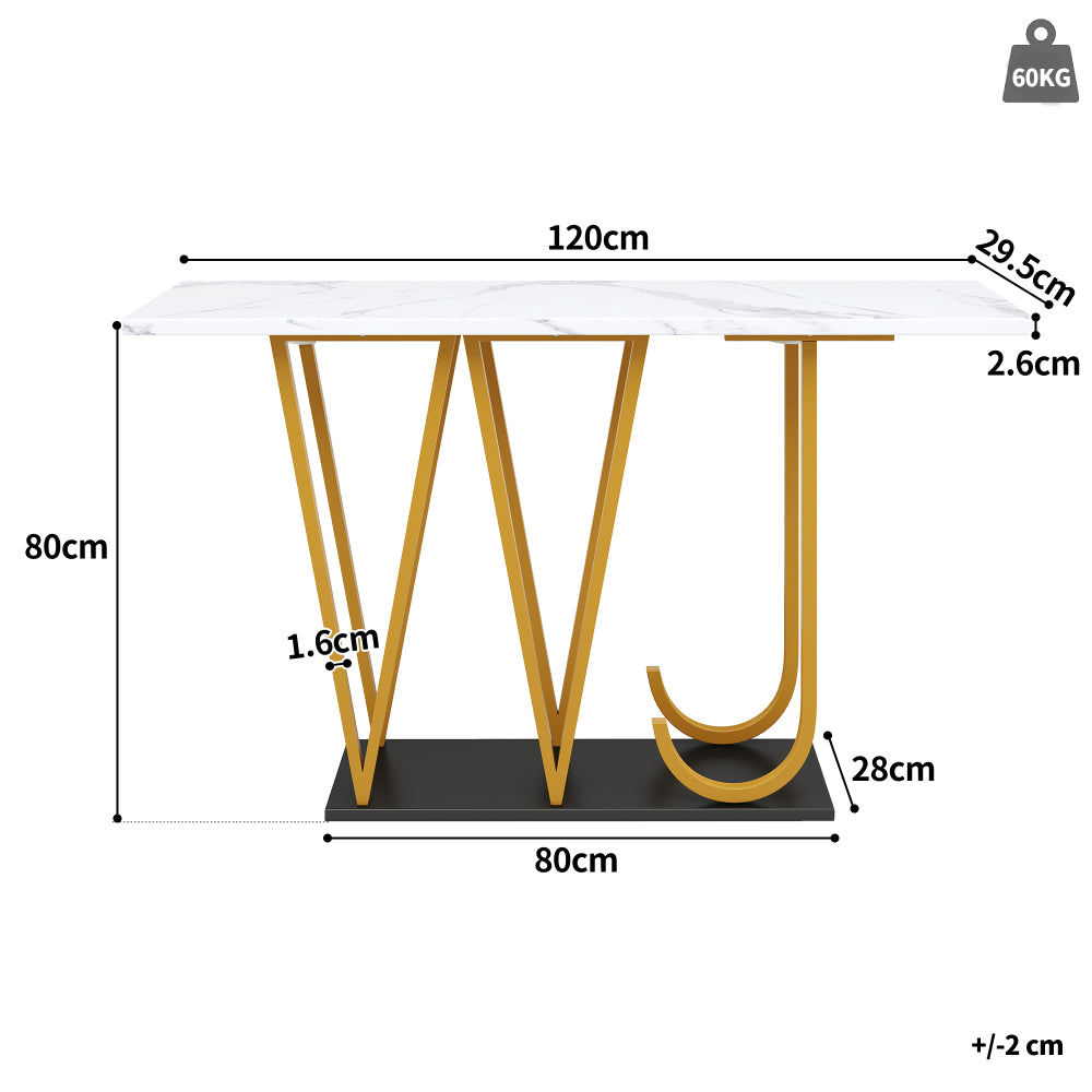 Haltafel – Sidetable – Wandtafel – Consoletafel – Bijzettafel – Marmerlook – 120x29,5x80 cm – Voorgemonteerd – Eigentijds Design
