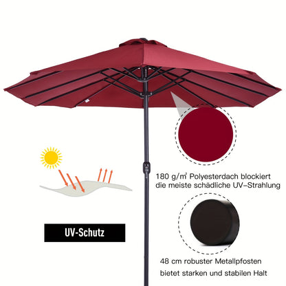 Parasol – Dubbele Parasol – Tuinparasol – Terrasparasol – Strandparasol – Rozenrood – UV-bestendig – Met Handmatige Slinger