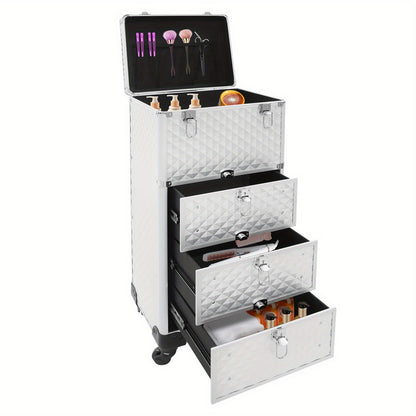 Make-up Koffer – Make-up Organizer – Beauty Koffer – Rolling Case – Salon Trolley – Aluminiumlegering & Duurzaam – 3 Laden & Wieltjes