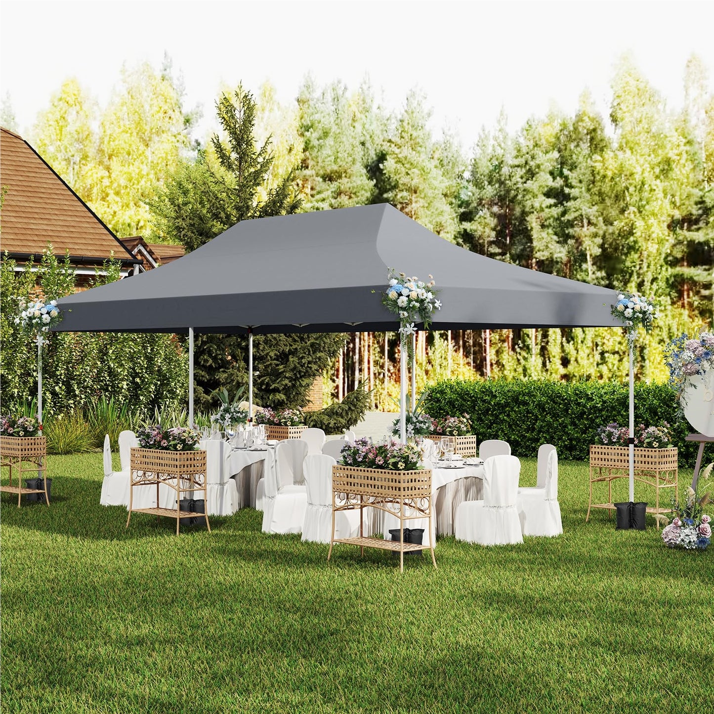 Paviljoen 3x6 M – Tuin Tent – Partytent – Overkapping – Garden Gazebo – Waterdicht – UV Bescherming SPF 50+ – Stevig Met Zijwanden En Zandzakken – Grijs