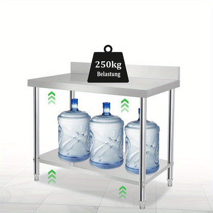 Roestvrijstalen Werktafel – RVS Werkbank – Gastro Tafel – Keukenwerkblad – Preparatietafel – 100x60x85 cm – Verstelbare Poten & Opstand