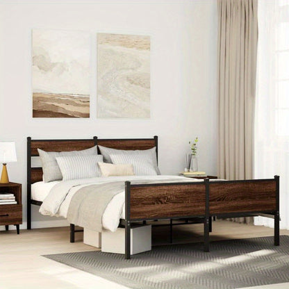 Bed frame without mattress in Brown Oak Metal 160x200cm