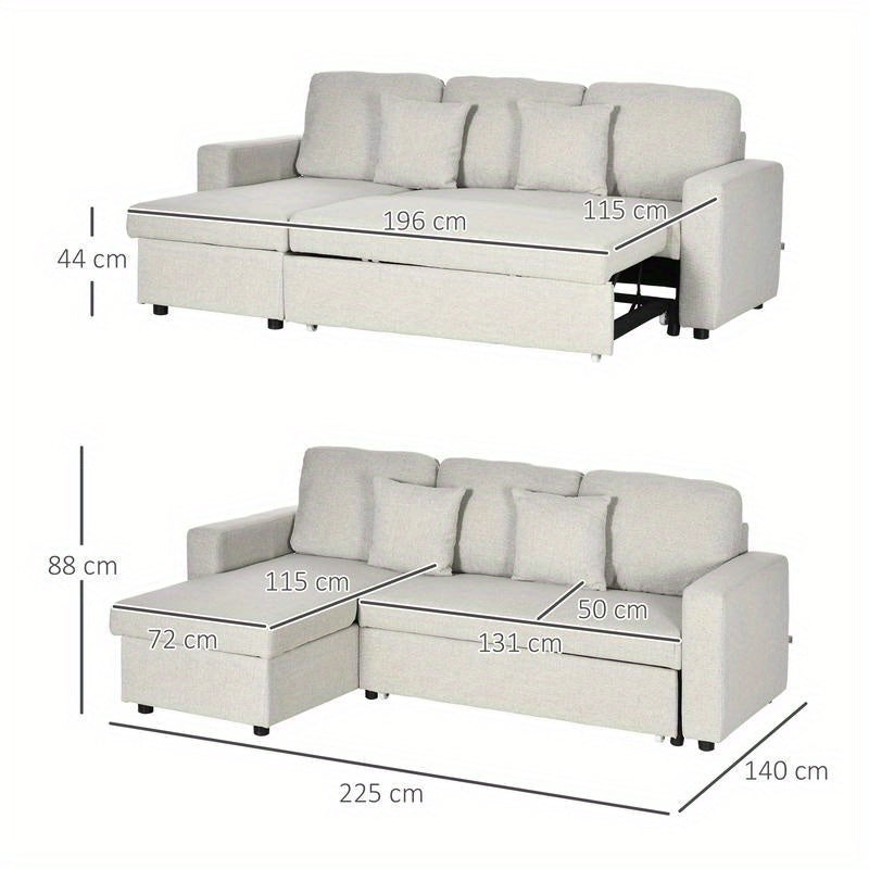 L-vormige Hoekslaapbank – Slaapbank – Hoekbank – Bankbed – 2-zits Sofa – Met Opbergruimte – Dik Foam – Metaal en Hout Frame
