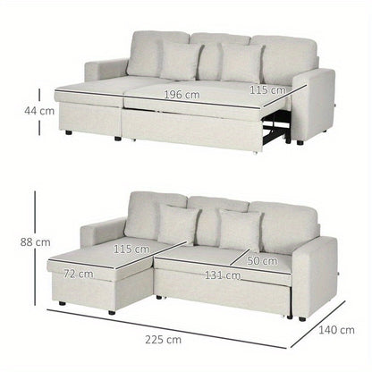 L-vormige Hoekslaapbank – Slaapbank – Hoekbank – Bankbed – 2-zits Sofa – Met Opbergruimte – Dik Foam – Metaal en Hout Frame