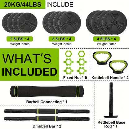 Verstelbare Dumbbell – Dumbbellset – Halters – Kettlebell – Push-Up Stand – 4-in-1 Design – Verstelbaar tot 29,94 kg – Ergonomische Antislip Grip