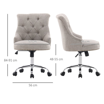 Bureaustoel – Draaistoel – Bureaustoel Met Wielen – Werkstoel – Ergonomische Stoel – 360° Draaibaar – Verstelbare Zithoogte 48-55 Cm – Lichtgrijs Linnen Met Metalen Frame