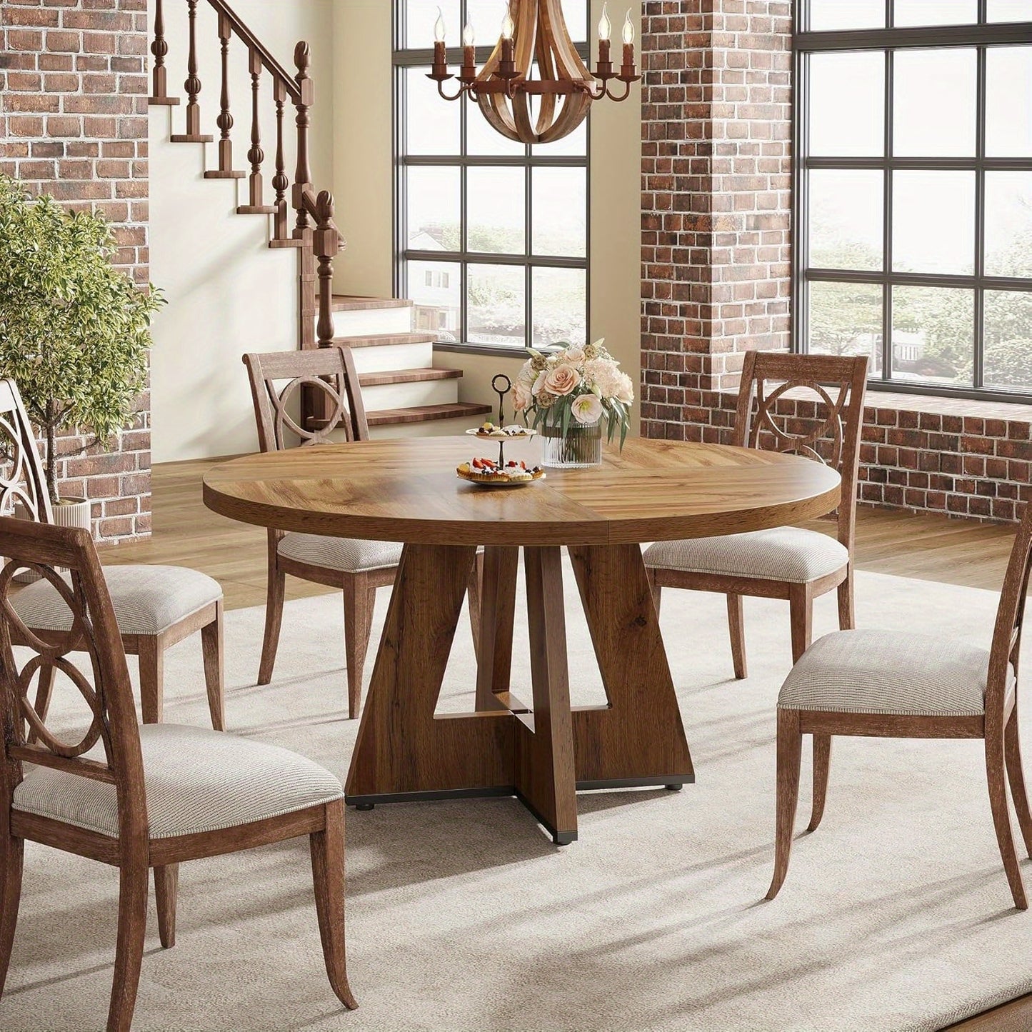 Ronde Eettafel – Keukentafel – Tafel Voor 4 Personen – Farmhouse Tafel – Kleine Ronde Tafel – Houten Materiaal – Ø 120 cm