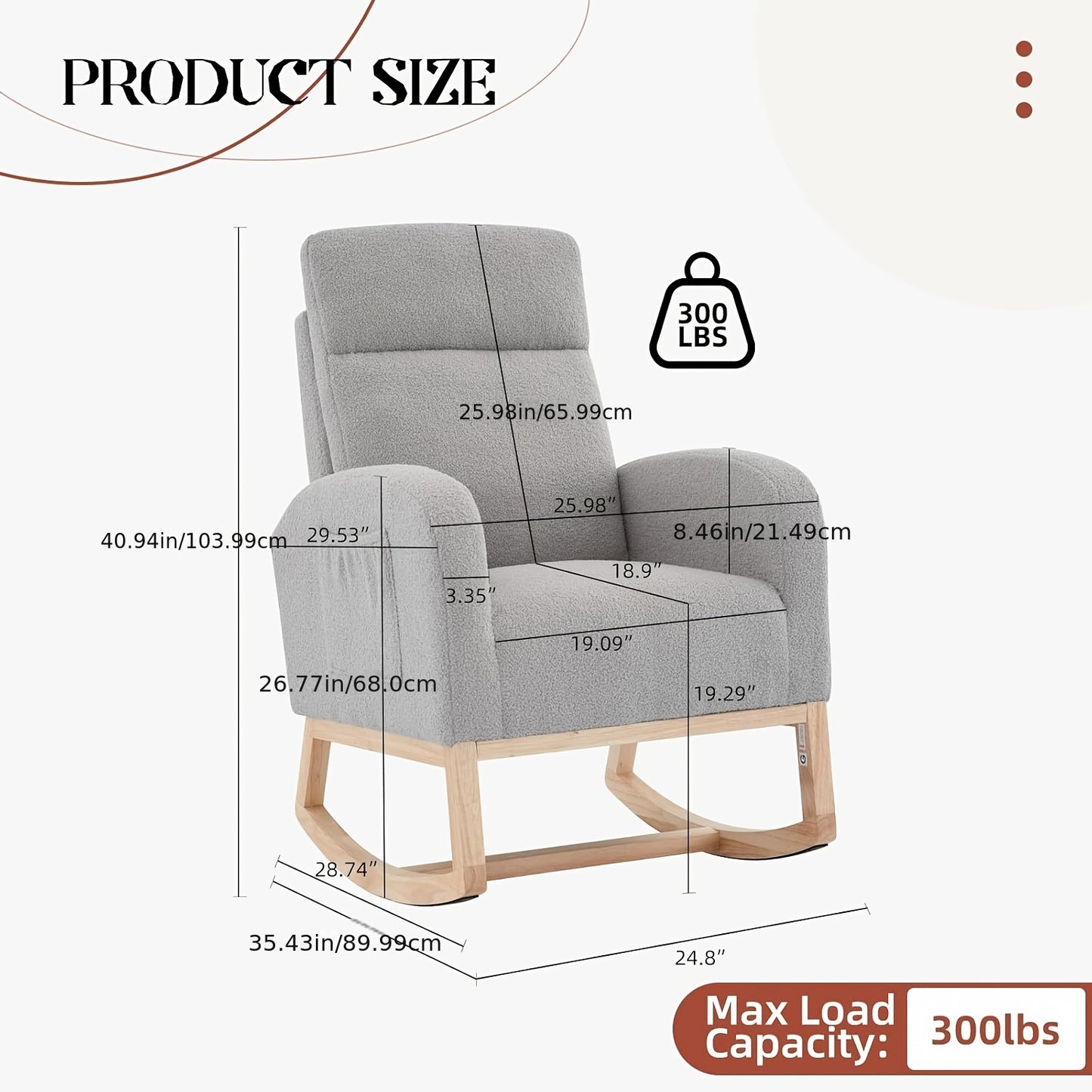 Schommelstoel Grijs – Schommelstoel Babykamer – Lounge Stoel Woonkamer – Relaxstoel Slaapkamer – Accentstoel Met Opbergtas – Stevig Rubberhout Frame – Ademend Linnen Bekleding