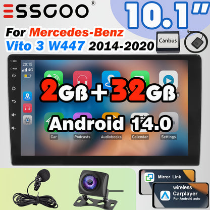 10,1" Autoradio – Multimedia Systeem – Auto Stereo – Touchscreen Radio – Draadloos Carplay & Android Auto – Inclusief AHD Camera & Microfoon – Android 14.0 Systeem – GPS Navigatie & Wifi