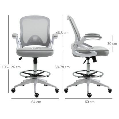 Bureaustoel – Office Chair – Werkstoel – Draaistoel – Bureaustoel Met Wieltjes – Verstelbare Hoogte – Ademend Mesh Grijs-Wit