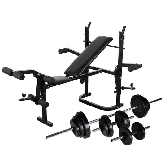 Halterbank – Fitnessbank – Gewichtbank – Trainingsbank – Dumbbellbank – Verstelbare Rugleuning – Stabiel IJzeren Frame – 30,5 kg Halters en Dumbbells – Zwart