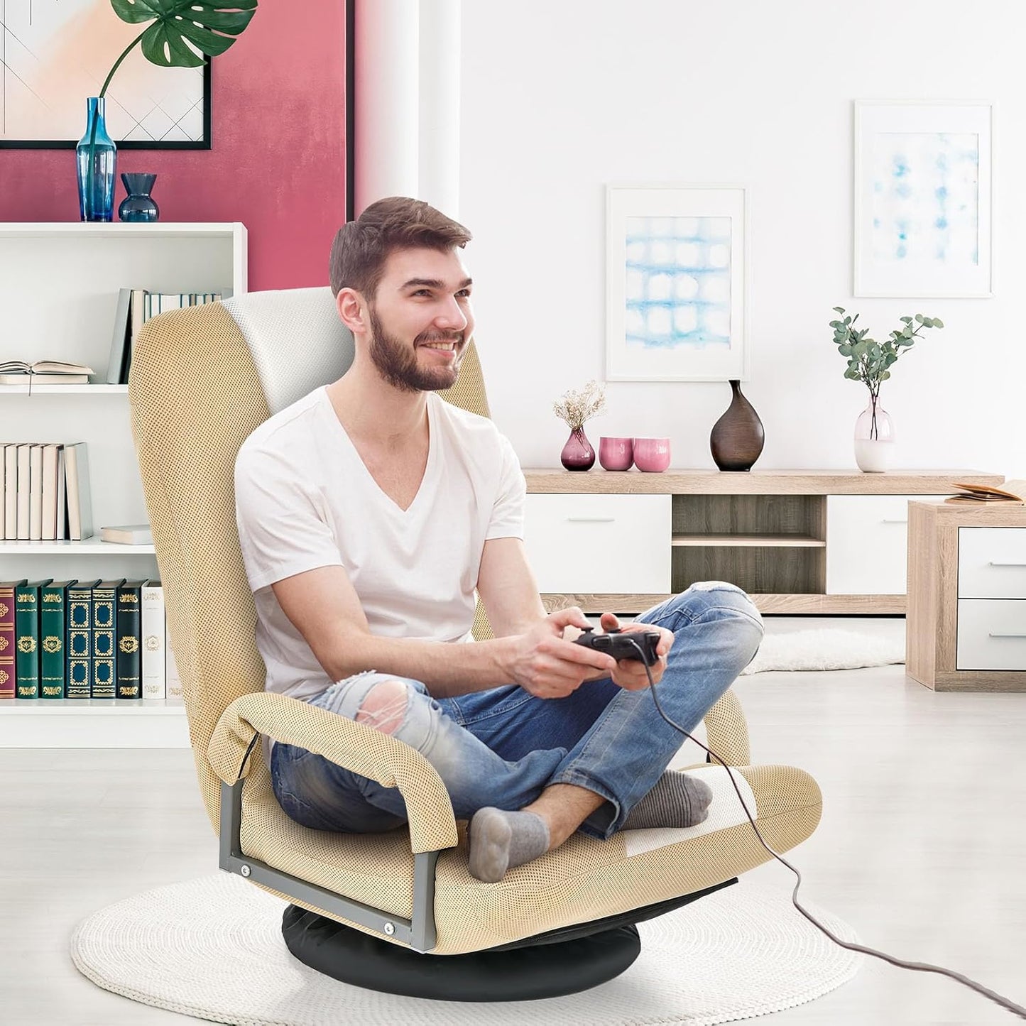 Vloerstoel – Gamestoel – Zitzak – Relaxstoel – Inklapbare Stoel – Verstelbare Rugleuning 5 standen – 360° Draaibaar Onderstel