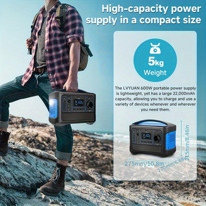Powerbank – Draagbare Generator – Externe Batterij – Noodstroom – Lithium-Polymeer Batterij – 493 Wh - 220V Output – Compact Vierkant Model – Zwart