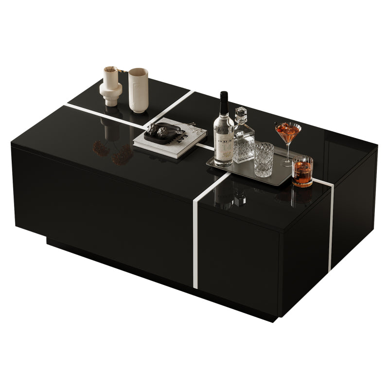 Salontafel – Koffietafel – Tafel – Woonkamertafel – Opbergtafel – Zwart-Wit Patchwork – 4 Uittrekbare Lades – Hoogglans Afwerking – 100x60x40 cm – Belastbaar Tot 30 kg