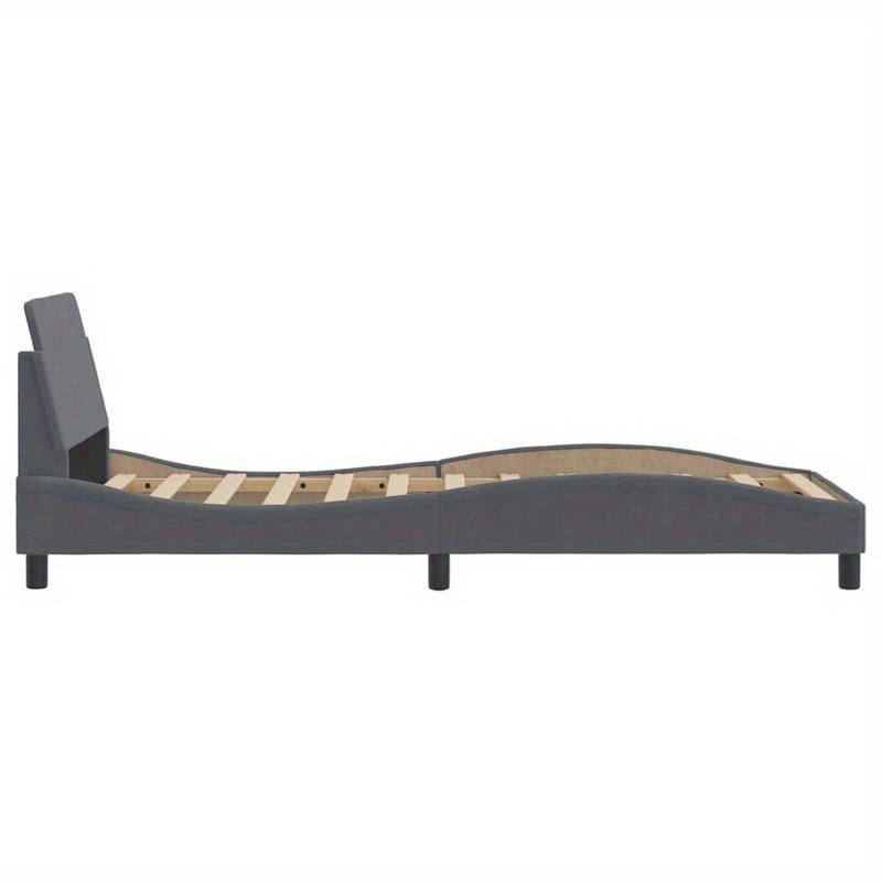 Bedframe – Houten Bed – Eenpersoonsbed – Platformbed – Gestoffeerd Bed – Donkergrijs Fluweel – Hoogwaardige Houtconstructie – Afmeting 90x200 cm