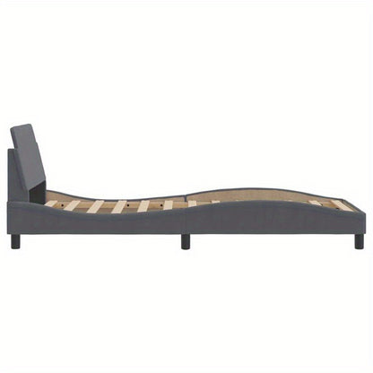 Bedframe – Houten Bed – Eenpersoonsbed – Platformbed – Gestoffeerd Bed – Donkergrijs Fluweel – Hoogwaardige Houtconstructie – Afmeting 90x200 cm