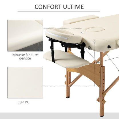 Massagetafel – Massagetafel Hout – Massagebank – Therapie Tafel – Opvouwbare Massagetafel – Draagbaar Design – Verstelbare Hoogte 61-88 cm – Beukenhout Crème Beige