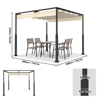 Pergola – Tuinpaviljoen – Terrasoverkapping – Tuinoverkapping – Balkonoverkapping – 3x3 m – Verstelbare Schaduw – Stevig Aluminium Frame