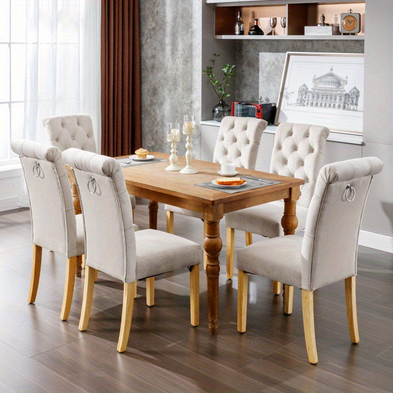 Stoelenset – Eetkamerstoelen – Woonkamstoelen – Keukenstoelen – Loungestoelen – 6-delige Set – Zachte Velvet Bekleding – Stevige Eikenhouten Poten