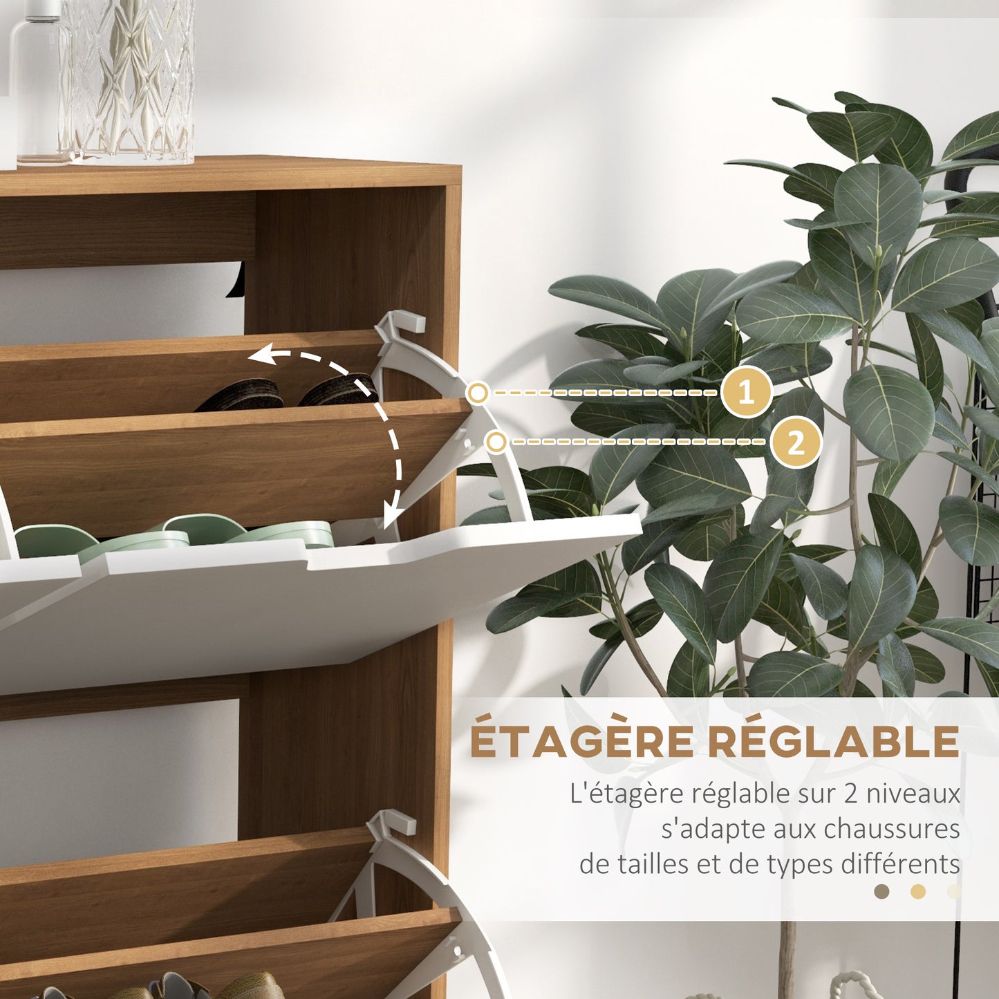 Schoenenkast – Schoenenrek – Schoenenopberger – Schoenenmeubel – Schoenentoren – 16 Paar Schoenen – Verstelbare Legplanken – Natuurlijk Hout – Smal Hoog Model