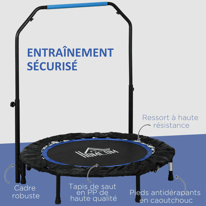 Fitness Trampoline – Gymnastiek Trampoline – Springmat – Opvouwbare Trampoline – Mini Trampoline – Verstelbare Handgreep 99-123 cm – 6 Antislip Poten – Ø102 cm – Zwart