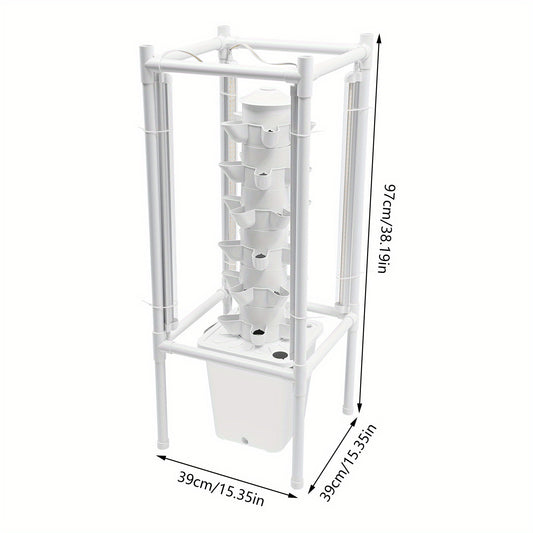 Hydroponische Kweektoren – Verticale Moestuin – Hydrocultuur Toren – Kruidenkweker – Groententoren – Wit – 6 Lagen Met 30 Plantgaten – Ruimtebesparend Met 10L Waterreservoir