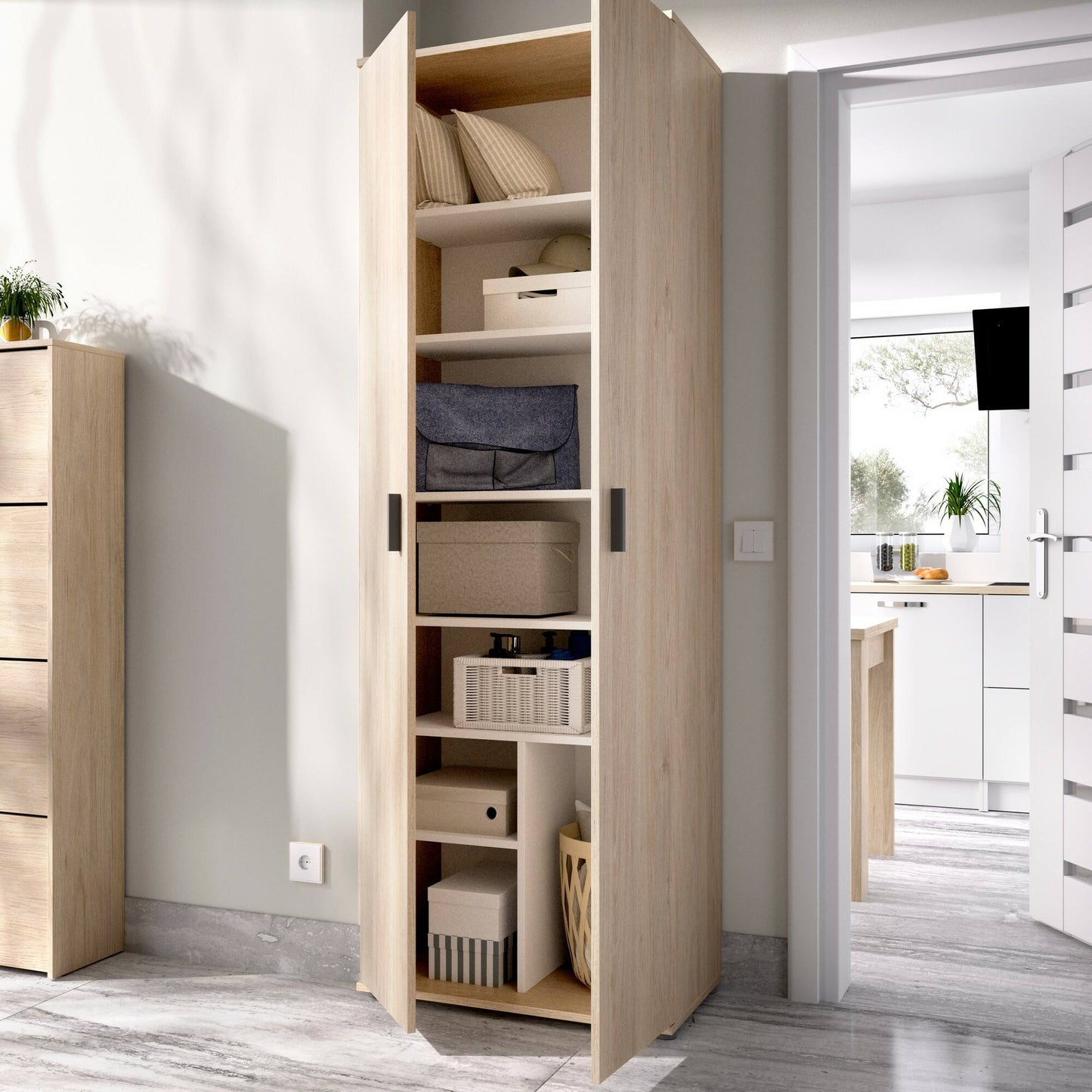 Multifunctionele Kast – Opbergkast – Schoenenkast – Garderobekast – Bijkeukenkast – Rovere – Verstelbare Planken – Kras- en Waterbestendig Melamine