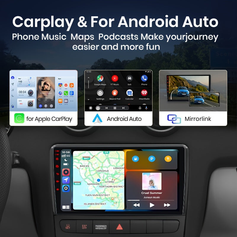 Multimedia Speler – Autoradio – Navigatiesysteem – Smart Radio – 2 DIN Systeem – 9 Inch IPS Touchscreen – Draadloze CarPlay & Android Auto – 4GB RAM 64GB Opslag – WiFi Verbinding