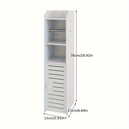 Toiletkastje – WC Kastje – Badkamerkastje – Toiletrolhouder – Opbergkast – Smal Design – Wit PVC – 15x17x76 cm – Vrijstaand – Ruimtebesparend
