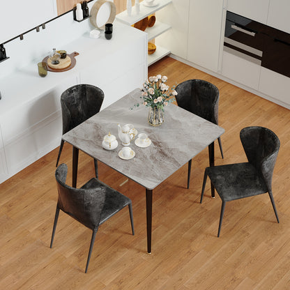 Compacte Eettafel – Kleine Keukentafel – Marmeren Tafel – Eettafel 2 Personen – Woonkamertafel – Zwart Metalen Poten – Krasbestendig Marmerblad – 80x80 cm