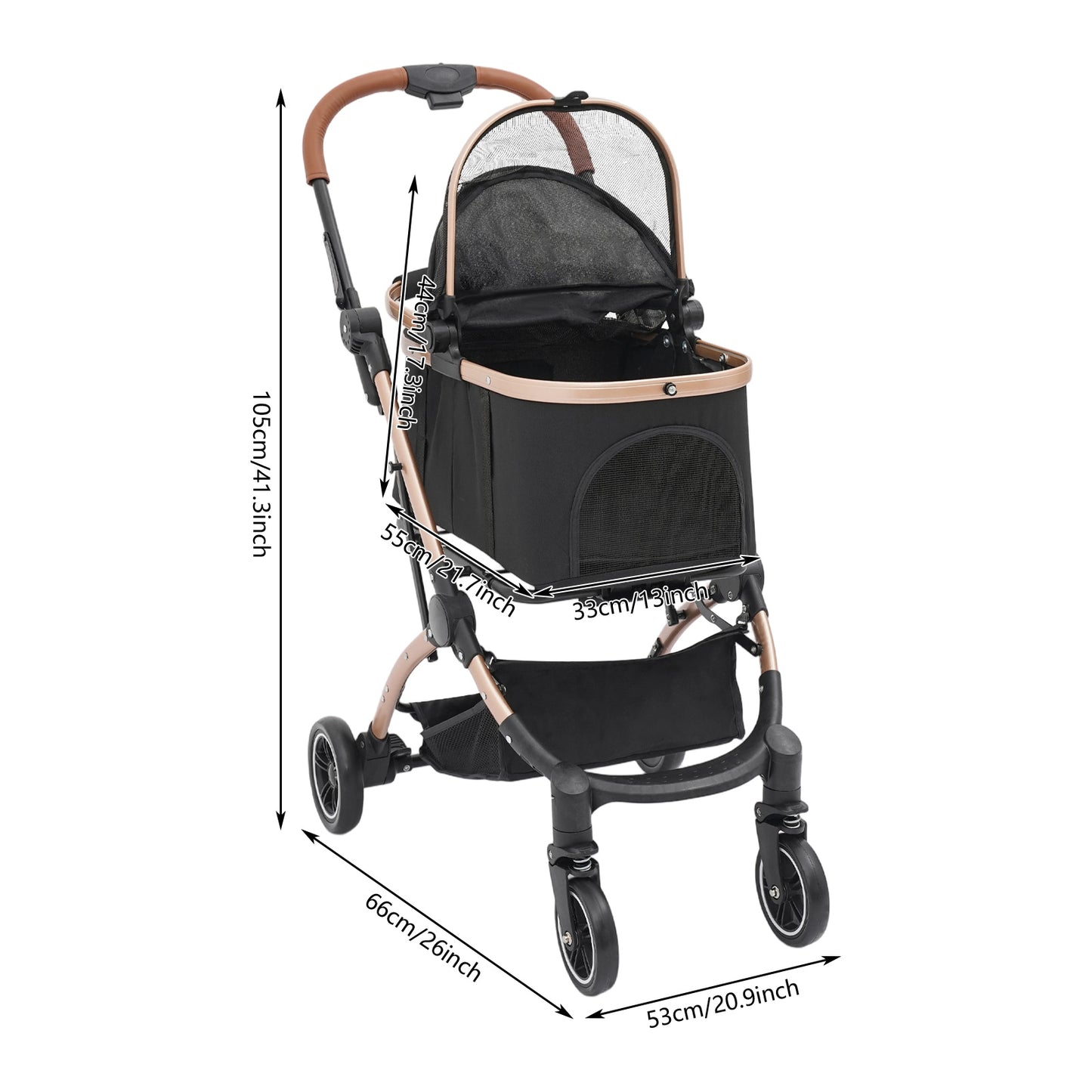Foldable Pet Stroller | 4 Wheels, Black and Grey, Alloy Steel Frame, Nylon, for Dogs and Cats - NaMaSyo