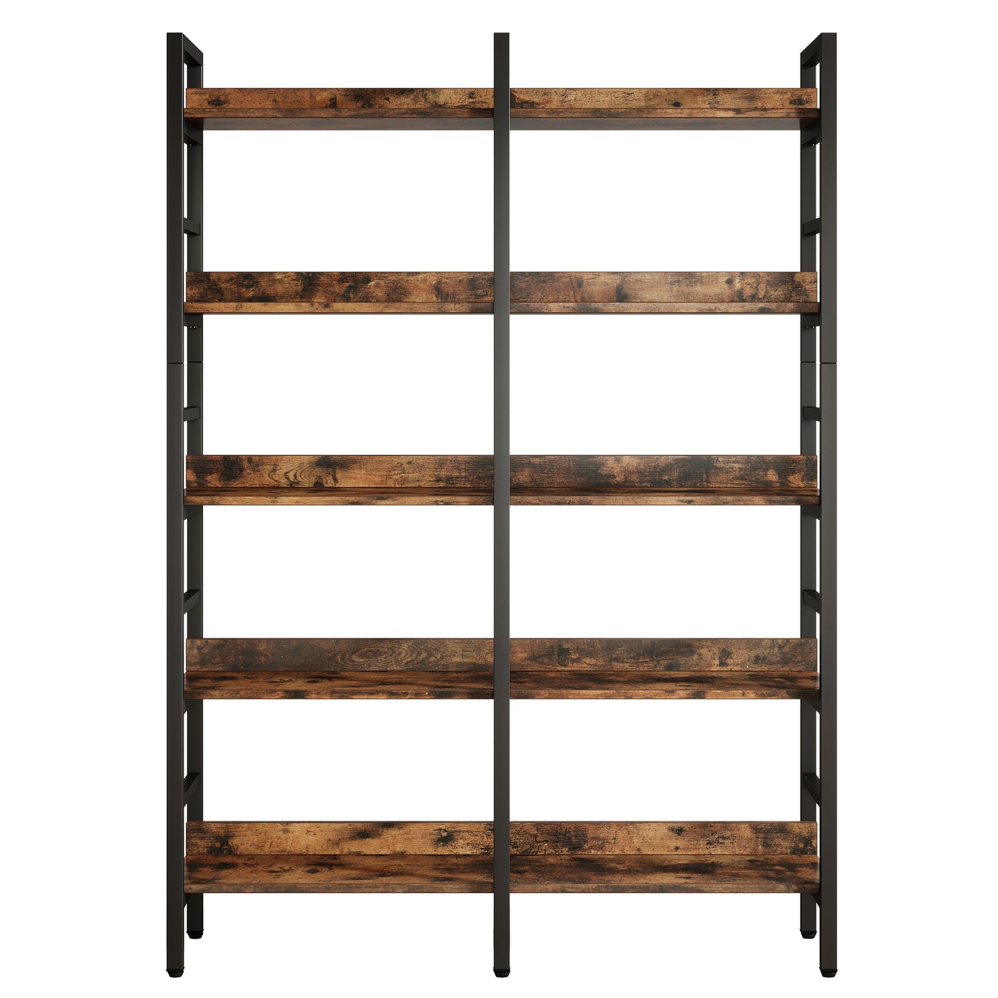 180.34cm Tall Industrial 5-Tier Freestanding Bookshelf | Wooden Shelves with Wide Open Spaces, Large Storage for Books, CDs, Garage Kits, Christmas Holiday Style, Suitable for Bedroom, Living Room, Office - BYBLIGHT