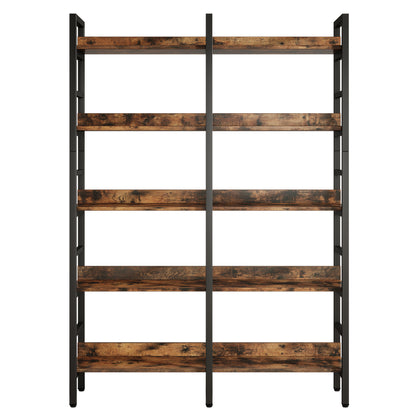 180.34cm Tall Industrial 5-Tier Freestanding Bookshelf | Wooden Shelves with Wide Open Spaces, Large Storage for Books, CDs, Garage Kits, Christmas Holiday Style, Suitable for Bedroom, Living Room, Office - BYBLIGHT