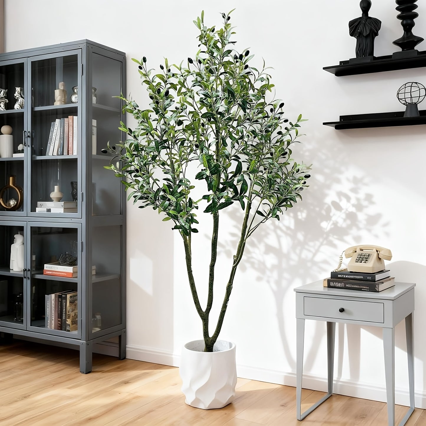 210cm Realistic Artificial Olive Tree with Pot - Large Faux Plant with Olive Fruits, Low-Maintenance Indoor/Outdoor Decor for home, Office, Balcony - All-Season Evergreen Tree, No Watering/Sunlight/Pruning, Durable Plastic fo