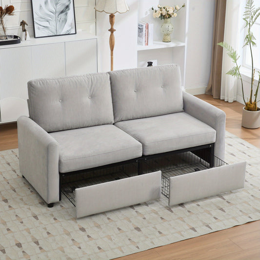 Tweezitsbank – Sofa – Loveseat – 2-Zitsbank – Compacte Bank – Lichtgrijs – Met Opberglades – Duurzaam Bamboe Frame
