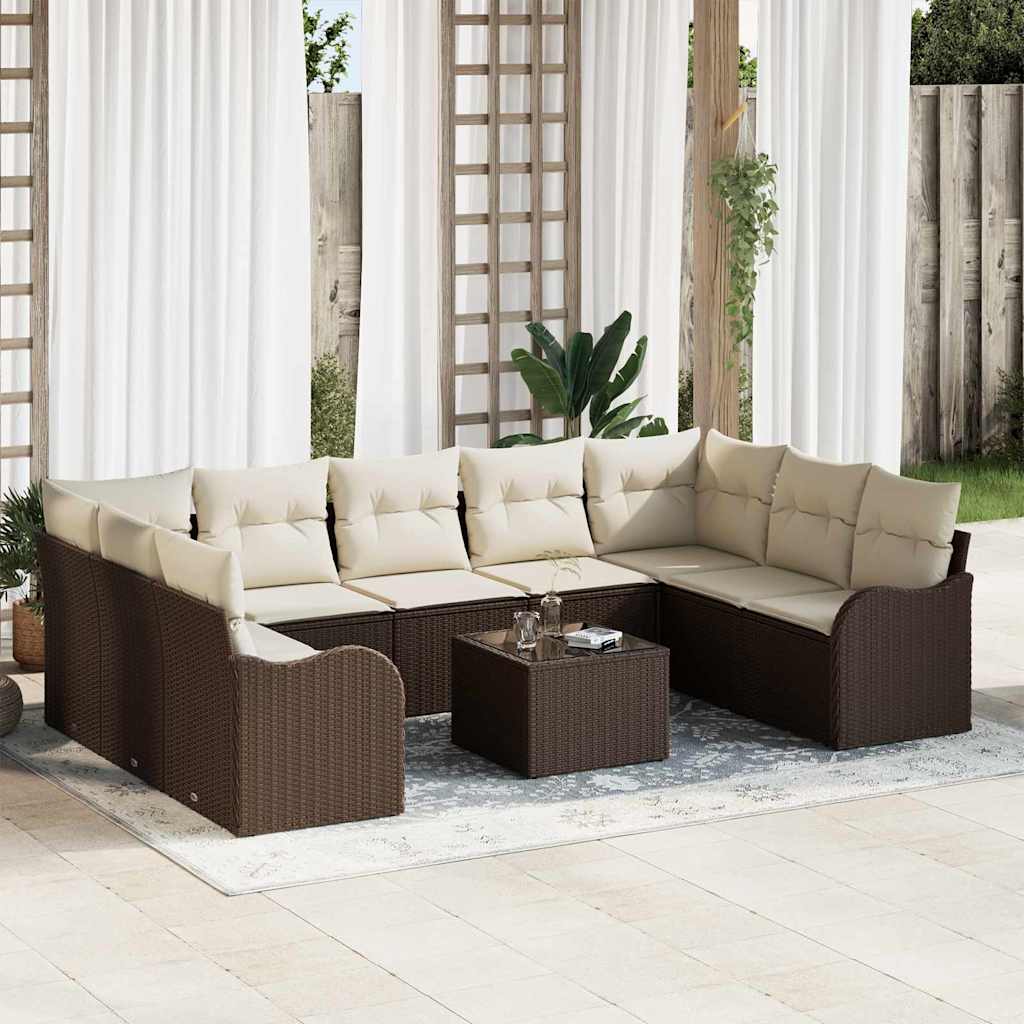 Modulaire Loungeset – Tuinbank – Loungehoek – Tuinmeubel – Outdoor Loungesofa – 9-delige Set Met Tafel – Handgeweven Rattan & Comfortabele Schuimkussens