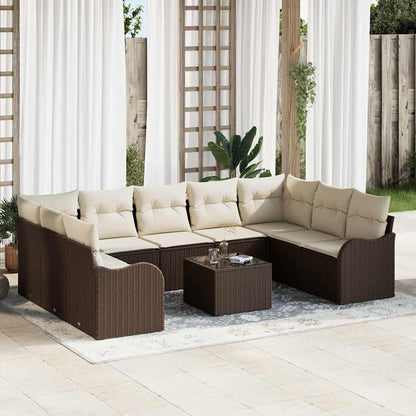 Modulaire Loungeset – Tuinbank – Loungehoek – Tuinmeubel – Outdoor Loungesofa – 9-delige Set Met Tafel – Handgeweven Rattan & Comfortabele Schuimkussens