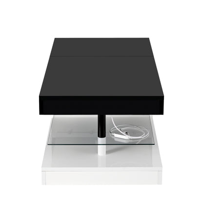 Salontafel – Koffietafel – Bijzettafel – Woonkamertafel – Tafel – Modern Design – Zwart Metaal met Witte Glasplanken – Compact 90x45x35,5 cm – Stevige Constructie & Open Opbergruimte
