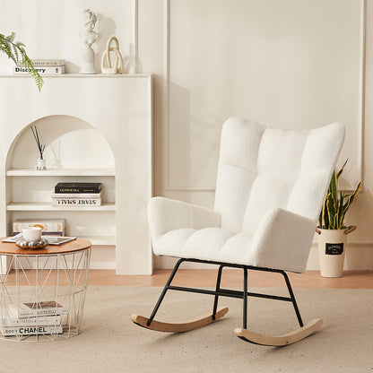 Witte Schommelstoel – Schommelstoel Loungestoel Relaxstoel Tuinstoel Stoel – Met Metalen Frame – Cross-Back Ontwerp – Comfortabele Katoenen Bekleding – Hoogwaardige Stevigheid