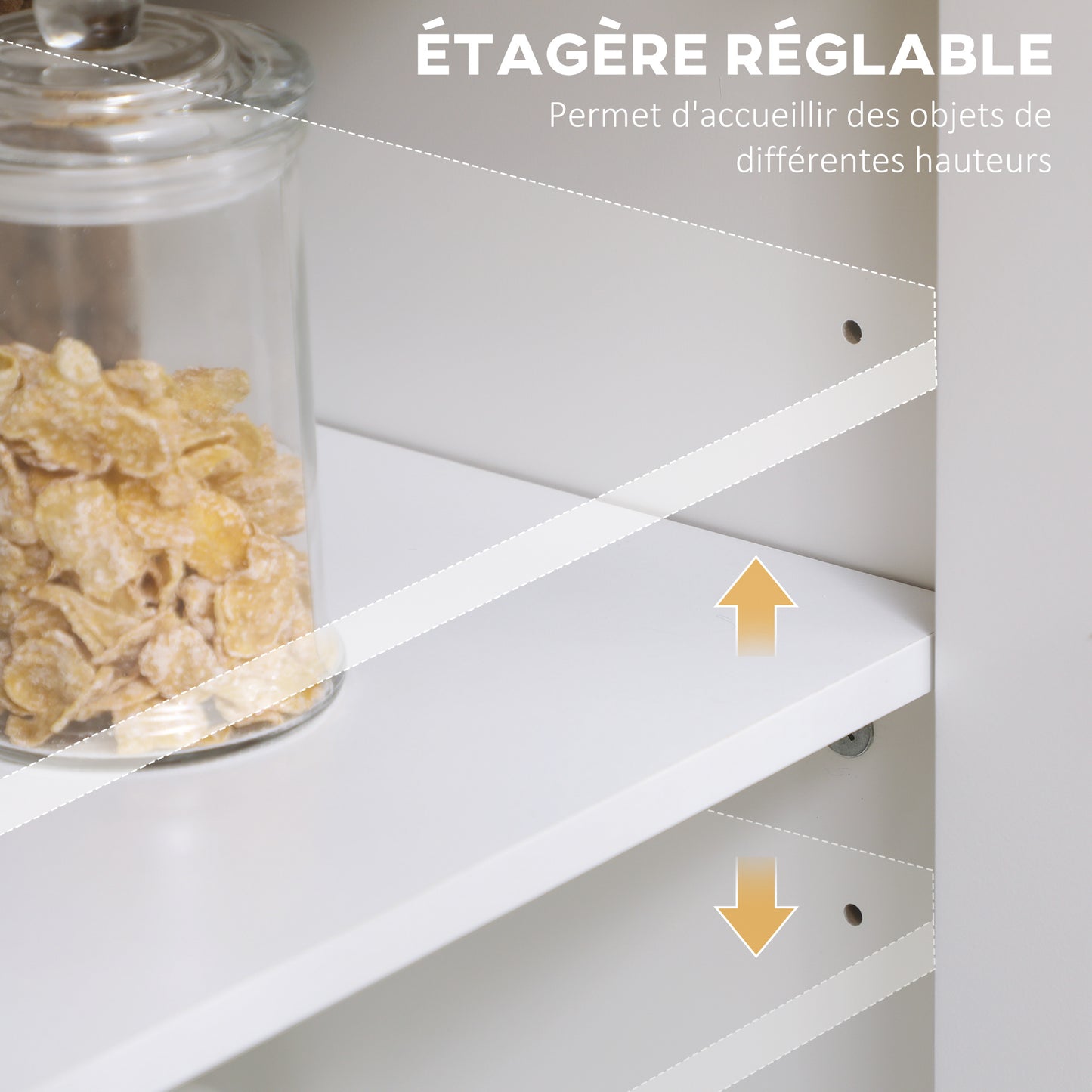 Opbergkast – Dressoir – Buffettafel – Kast met Deuren – Wit – 3 Glazen Deuren – 2 Verstelbare Planken – Licht Houten Blad – 120x40x70 cm