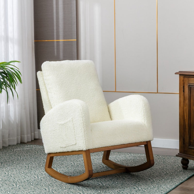 Schommelstoel – Schommelstoel Hooghout – Relaxstoel – Wiegstoel – Lounge Stoel – Metaal Frame – Pluche Bekleding – Ergonomische Rugleuning – Eenvoudige Montage – Geen Stroom Nodig