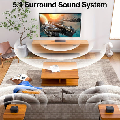 5.1 Surround Sound Systeem – Home Theater Speaker Set – Soundbar – Draadloze Subwoofer – Achterluidsprekers – BassMX Basversterking – SurroundX Technologie – 320W Krachtig Geluid – Zwart Modern Design