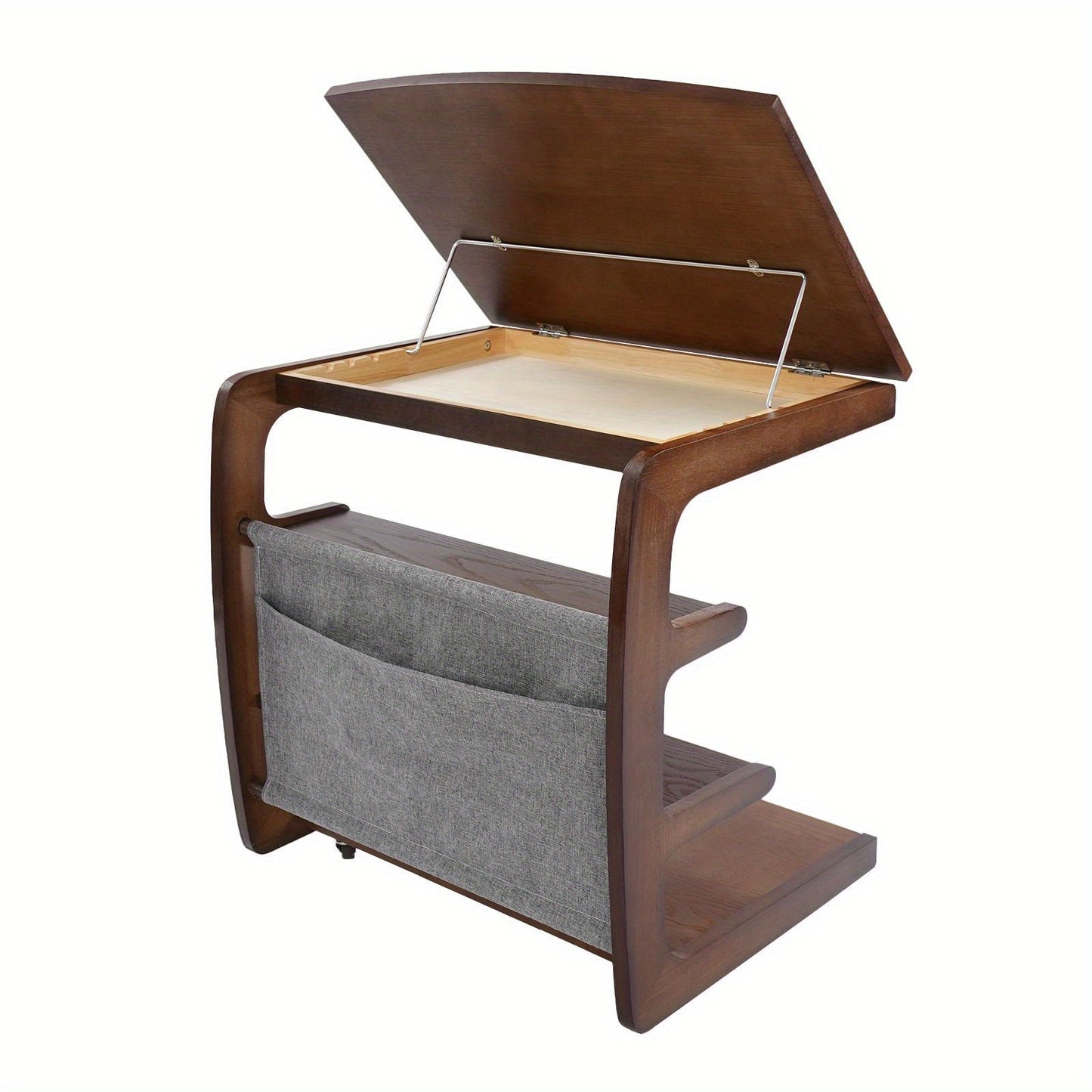 Mobiele Bijzettafel – Sofa Trolley – Bedtafel – Laptop Tafel – Opbergrek – 4 Lagig – Verstelbaar Bovenblad – Houtlook Bruin