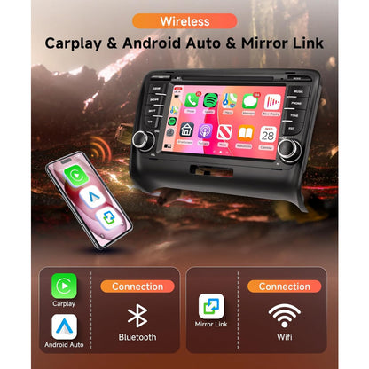 PODOFO [4+64G] Android 15 7-inch for Audi TT MK2 8J 2006-2014, Wireless Carplay/Android Auto, Android EQ AI DSP/GPS/WiFi/BT5.0/FM/Mirror Link+Backup Camera+Mic, A Perfect Gift for Dad and Drivers, Merry Christmas Gifts, Black