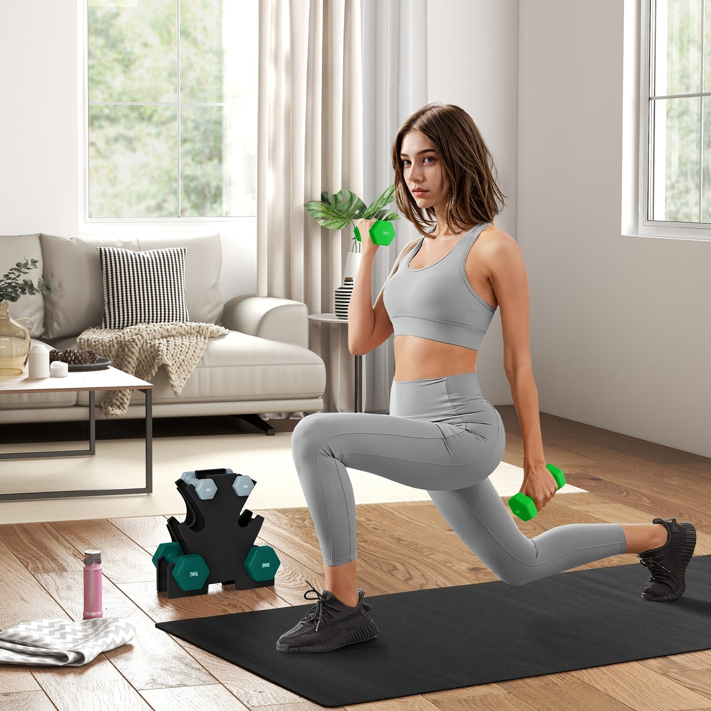 Halterset – Dumbbellset – Dumbbells – Gewichten – Fitnessset – 6-delig – Stevige Metalen Constructie – Inclusief Opbergrek